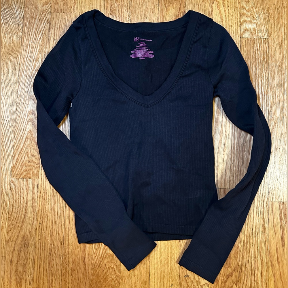 Black V-Neck Women's Top